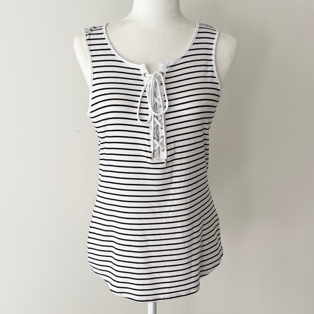 WHBM | White & Black Striped Lace-Up Tank *NWT*